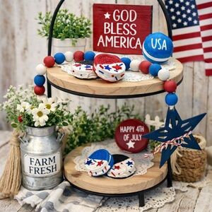 ⤵️🆕 Patriotic handmade wooden Beaded Garland